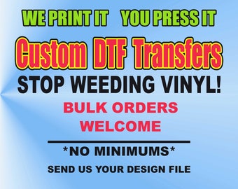 Custom DTF Ready to Press T-Shirt Transfers Full Color Wholesale Fast Turnaround