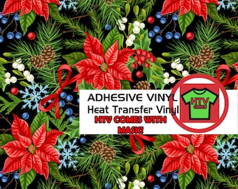 Holiday Floral Snowflakes Printed Patterned Heat Transfer Vinyl craft vinyl sheet