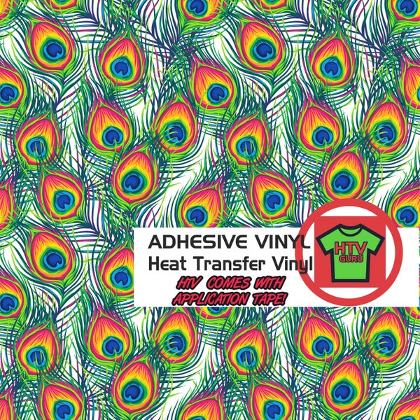 Peacock Feathers Printed Heat Transfer Vinyl, Adhesive Outdoor Vinyl Sheets