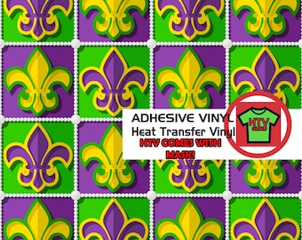 Mardi Gras Printed Vinyl HTV Fleur de Lis pattern Iron on Heat Transfer Vinyl Sheets Outdoor Vinyl Sheets