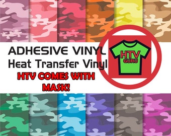Colored Camo Vinyl Printed Pattern HTV, Iron On Heat Transfer Vinyl Sheets Outdoor Vinyl Sheets