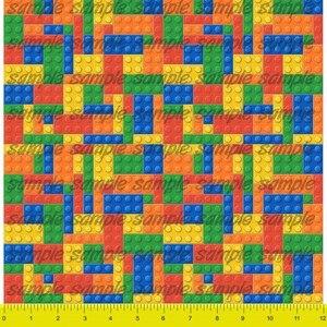 May include: A seamless pattern of colorful plastic building blocks in red, yellow, blue, and green. The blocks are arranged in a random pattern, creating a fun and playful design.