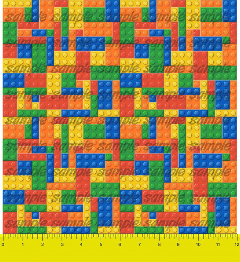May include: A seamless pattern of colorful plastic building blocks in red, yellow, blue, and green. The blocks are arranged in a random pattern, creating a fun and playful design.