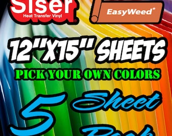 12"x 15" / 5-Sheet Pack / Siser EasyWeed HTV - Heat Transfer Vinyl Iron On Vinyl