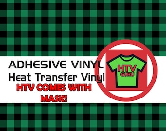 Buffalo Plaid Vinyl Green and Black Patterned HTV Printed Heat Transfer Vinyl & Adhesive Vinyl Sheets