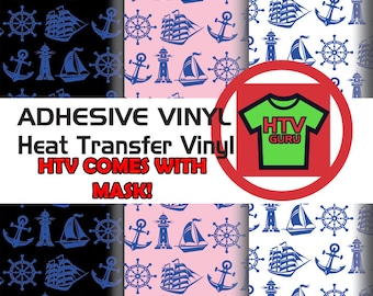 Nautical,Sailboat, Lighthouse  HTV Pattern Vinyl Sheets Heat Transfer Vinyl Sheet