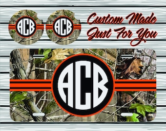 Camo Monogram Personalized Front License Plate, Car Coasters, License Plate Frame, Key Chain