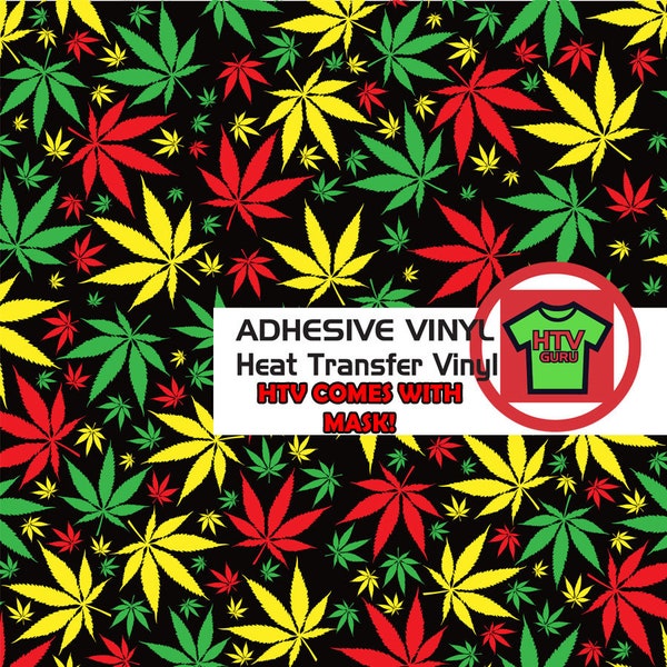 Jamaican Cannabis Marijuana leaf Printed Pattern Heat Transfer Vinyl  Adhesive Vinyl Sheets