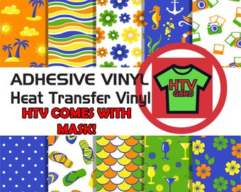 Flip Flop Palm Tree Summer Vinyl Printed Pattern HTV and Outdoor Vinyl Sheets Iron On Heat Transfer Vinyl Sheets