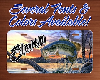Custom Personalized Front License Plate, Fishing Bass Car Coasters, Monogram
