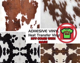 Cowhide Printed Patterned HTV Iron On Vinyl Sheets or Adhesive Outdoor Vinyl Sheets