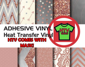 Rose Gold Printed Patterned Vinyl HTV, Iron On Heat Transfer Vinyl Sheets, Outdoor Vinyl Sheets Stars Arrows