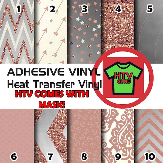 Rose Gold Printed Patterned Vinyl HTV, Iron on Heat Transfer Vinyl Sheets,  Outdoor Vinyl Sheets Stars Arrows 