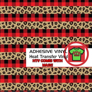 Buffalo Plaid Leopard Vinyl, HTV Iron On Animal Print, Outdoor vinyl sheet, HTV / heat transfer or Adhesive Vinyl, lumberjack plaid