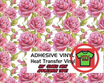 Watercolor Roses Floral Heat Transfer Vinyl and Adhesive Outdoor Vinyl Sheets