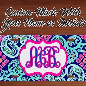Monogrammed Lilly License Plate, Car Coasters, License Plate Frame, Key Chain Custom Auto Tag