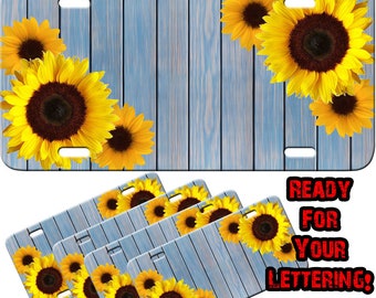 Wholesale Blank Aluminum Sunflower Distressed Wood License Plates Ready For Your Vinyl Lettering Auto Tag