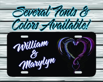 Custom Dragon Heart Monogram Personalized Front License Plate, Car Coasters, License Plate Frame, Key Chain
