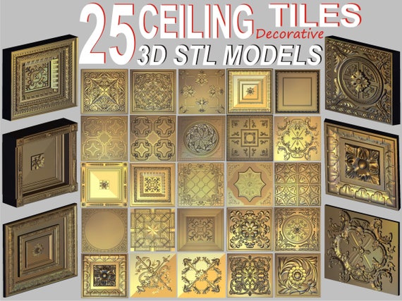 25 Decorative Ceiling Tiles 3d Stl Model For Cnc Router Engraver Relief Artcam Aspire