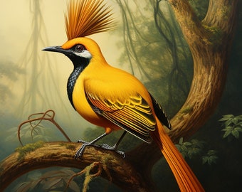 極楽鳥のプリント、ヴィンテージイラスト、自然史の鳥の壁アート