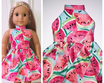 18” Doll Clothes/Watermelon Halter Dress/18” Doll Dress/18 inch Doll Clothes/Watermelon Doll Dress