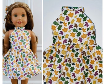 FALL!/18” Doll Clothes/Leaves Doll Dress/18” Doll Dress/18 inch Doll Clothes/18 inch Doll Dress/18" Halter Dress/Fall Leaves