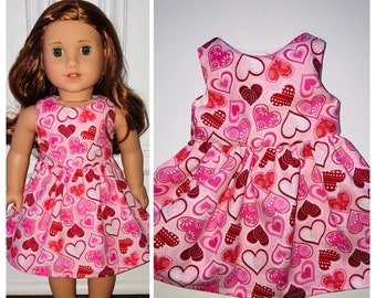 Valentine’s!/Pink & Red Hearts Dress/18” Doll Clothes/18” Doll Dress/18 Inch Doll Clothes/18 Inch Doll Dress/Pink and Red Hearts