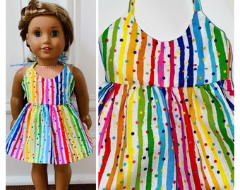 18” Doll Clothes/Dots & Rainbow Stripes Maxi Dress/18” Doll Dress/18inch Doll Clothes/18inch Doll Dress/Maxi Dress/PRIDE doll dress