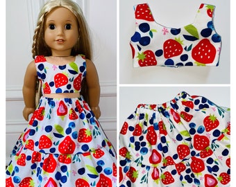 18” Doll Clothes/Berries Doll Outfit/2pc Outfit Set/Ruffled Skirt & Crop Top Set/18" Doll Outfit/18inch Doll Clothes/Summer/Strawberries