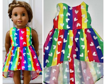 18” Doll Clothes/Hearts Striped Doll Dress/18” Doll Dress/Hi-Low Doll Dress/18inch Doll Clothes/18inch Doll Dress/PRIDE Doll Dress