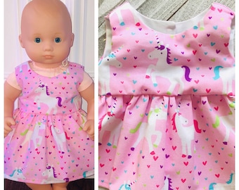 15” Doll Clothes/Unicorn & Hearts Dress/15” Doll Dress/Bitty Baby Clothes/15 inch Doll Clothes/Bitty Baby Dress/15 inch Doll Dress
