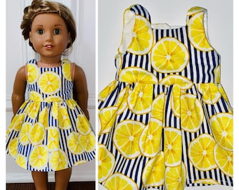 SUMMER!/18” Doll Clothes/Lemons & Stripes Doll Dress/18” Doll Dress/18inch Doll Clothes/18 inch Doll Dress/Lemons