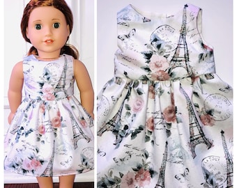 18” Doll Clothes/Paris Doll Dress/18” Doll Dress/18 inch Doll Clothes/18 inch Doll Dress/Floral Paris Eiffel Tower Doll Dress