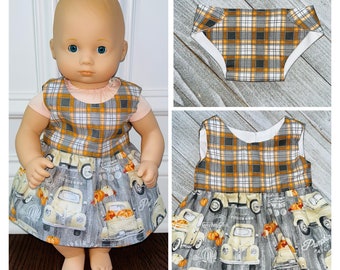 FALL!/15” Doll Clothes/Bitty Baby Dress + Diaper/Pumpkin Patch Doll Dress/15” Doll Dress/15inch Doll Clothes/Bitty Baby/Truck & Pumpkins