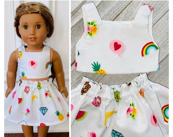 18” Doll Clothes/Emoji Doll Outfit/2pc Outfit Set/Paperbag Skirt & Crop Top Doll Set/18 inch Doll Clothes/Emoji Outfit