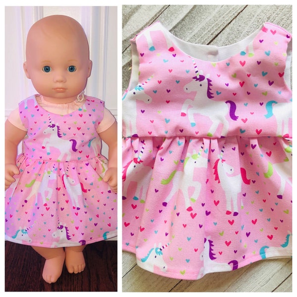 15” Doll Clothes/Unicorn & Hearts Dress/15” Doll Dress/Bitty Baby Clothes/15 inch Doll Clothes/Bitty Baby Dress/15 inch Doll Dress