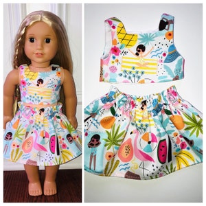 18” Doll Clothes/Beach Days Outfit/2pc Outfit Set/Paperbag Skirt & Crop Top Set/18" Doll Outfit/18 inch Doll CLothes/Summer