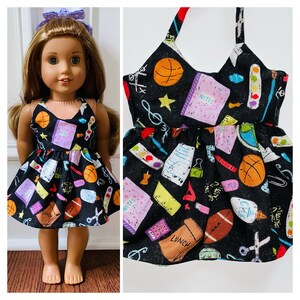 Back to School!/School Supplies Doll Dress/18” Doll Clothes/18” Doll Dress/School Supplies Dress/18 inch Doll Clothes/18 inch Doll Dress