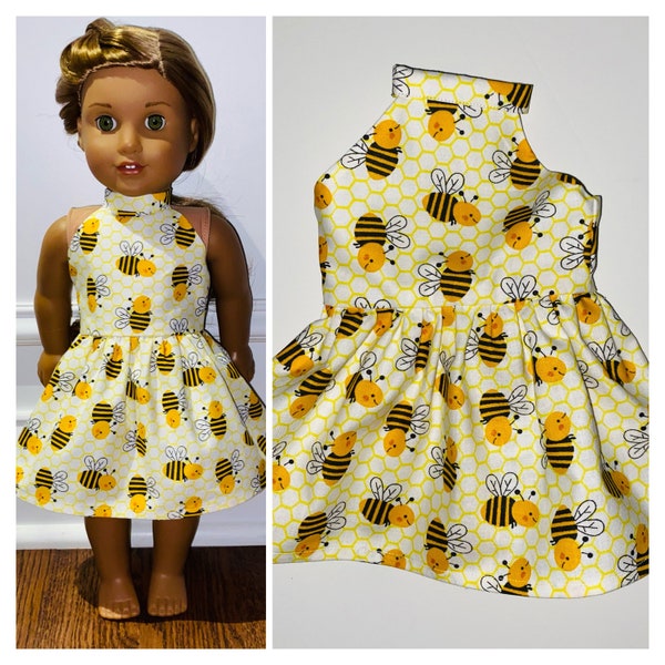 18” Doll Clothes/Bees Halter Dress/18” Doll Dress/18inch Doll Clothes/18inch Doll Dress/Bees Doll Dress