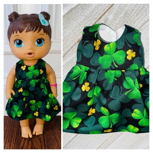 St Patrick’s Day/13” Doll Clothes/Baby Alive Clothes/Clover Doll Dress/13” Doll Dress/13 inch Doll Clothes/Three Leaf Clover Doll Dress