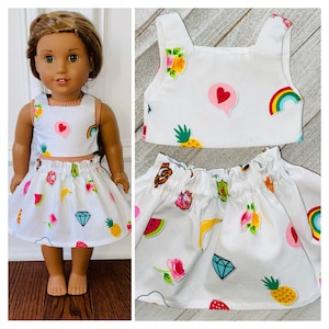 18” Doll Clothes/Emoji Doll Outfit/2pc Outfit Set/Paperbag Skirt & Crop Top Doll Set/18 inch Doll Clothes/Emoji Outfit