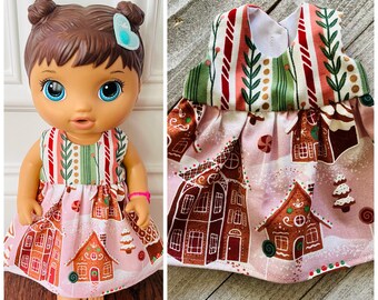 Holiday!/13” Doll Clothes/Gingerbread Houses Dress/Baby Alive/13” Doll Dress/13 inch Doll Clothes/13 inch Doll Dress
