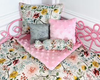 18” Doll Bedding Set/Soft Floral Bedding Set/Doll Bedding Set/18 inch Doll Bedding/Fairies Doll Bedding