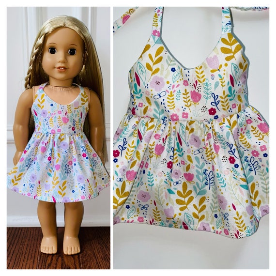 18” Doll Clothes/White Floral Maxi Dress/18” Doll Dress/18 inch Doll Clothes/18 inch Doll Dress/Floral Maxi Dress