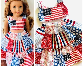 18” Doll Clothes/USA Doll Outfit/2pc Outfit Set/Ruffled Skirt & Crop Top Set/18" Doll Outfit/18inch Doll Clothes/4th of July/USA