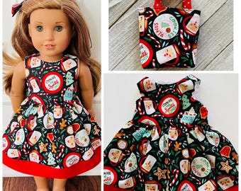 HOLIDAY!/18” Doll Clothes/Cookies for Santa Doll Dress/18” Doll Dress/18inch Doll Clothes/18inch Doll Dress/Cookies & Hot Cocoa Doll Dress