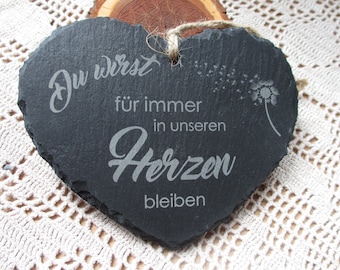 Schieferherz (L) en mémoire d’amour Mama Grandma Du avec cœur et pissenlit - Chers souvenirs