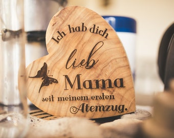 Holz Herz - Ich hab dich lieb Mama - Schmetterling Muttertag Geschenk