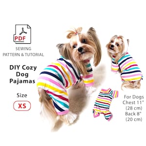 Size XS Dog Pajama Sewing Pattern | Back 8" (20 cm) Chest 11" (28 cm) | PDF Download + Steps Tutorial