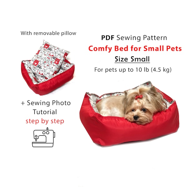 Soft Bed for small dogs puppies or cats up to 10 lb, PDF pattern and tutorial how to sew quick and easy pets bed, home print A4 or US Letter